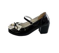 Generisch Mujer Lolita Mary Jane Zapatos Góticos Punta Redonda Tacón Plataforma Grueso Encaje Multicolor Punk Rock Dulce Kawaii con JK Bubble Princess Vestido Vaquero Falda de Cuero Vaquero, Negro
