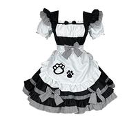 Generisch Mujer Negro Vestido Gótico Manga Corta Poliéster Plisado Vestido con Lazo Gato Pecho Abierto Disfraz Gato Sexy Lolita Anime Linda Ropa Suave Traje Clásico (Negro, L)