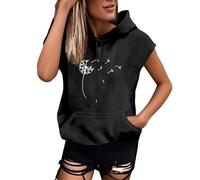 Generisch Mujer Oficina Traje Letras Sudadera con Capucha Manga Corta Blusa Suelta Top Top Espalda Des, Negro , 3XL
