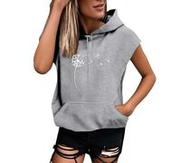 Generisch Mujer Oficina Traje Letras Sudadera con Capucha Manga Corta Blusa Suelta Top Top Espalda Des, gris, 3XL