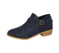 Generisch Mujer Primavera e Invierno Novela Talla Grande Cremallera lateral Tacón medio Tacón grueso Punta redonda Botines Color sólido Zapatos festivos Mujeres Negro, Negro , 36 EU