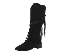 Generisch Mujer Primavera e Invierno Todas las Botas de Borla Top Alto para Ropa Al Aire Libre Tacones Gruesos y Suelas Suave Botas Altas hasta la Rodilla Señoras Negro Plano, Negro , 39 EU