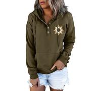 Generisch Mujer Sudadera Blanca Mujer Manga Larga Sudadera con Capucha Suéter con Botones Sudadera Casual para Ocio Comodidad Sudadera Blanco para XXL Niñas, Brazalete verde, L