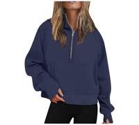 Generisch Mujer Sudadera Blanco Mujer Vestido Camisero Con Botones Mangas Largas Algodón Con Prácticos Bolsillos En Elegante Largo Midi Para Una Cintura Enfatizada Sudaderas Para Gran Tamaño, Azul