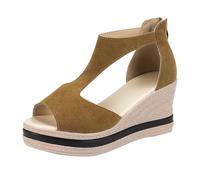 Generisch Mujer Tacón Cuña Cremallera Gruesa Espalda Sandalias Romanas Boca de Pescado Dedos Abiertos Tacón Alto Cómodo Casual Sandalias Camuflaje Zapatos Mujer, marrón, 40 EU