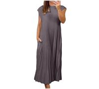 Generisch Mujeres 2024 Moda Primavera Cuello Redondo Sin Mangas Vestido Plisado, gris, S