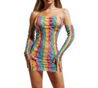 Generisch Mujeres Arco Iris Malla Calcetines Cadera Falda Seductora Hueco A Través De Malla Europa Estados Unidos Bolsa, Rosa., Talla única