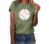Generisch Mujeres Casual Béisbol Estampado Manga Corta Cuello Redondo Suelto Camiseta Blusa Tops Top B, verde, L