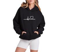 Generisch Mujeres Casual Manga Larga Estampado Cordón Suéter Sudadera con Capucha Bloque de Color Sudadera Tops Suéter Mi Cuenta, Negro , XXL