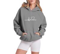 Generisch Mujeres Casual Manga Larga Estampado Cordón Suéter Sudadera con Capucha Bloque de Color Sudadera Tops Suéter Mi Cuenta, gris oscuro, S