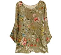 Generisch Mujeres Casual Print Verano Moda Casual Tops Cuello Redondo Suelto Cómodo Manga Tres Cuartos Joyería Mujer, amarillo, S