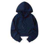Generisch Mujeres Casual Sólido Suelto Sudadera Correa Split Manga Larga Crop Top Vestido de Manta Mujer, marine, M