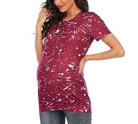 Generisch Mujeres Cuello Redondo Manga Corta Tops Maternidad Floral Mamá Embarazo Blusas Ropa, rojo, M
