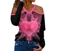 Generisch Mujeres Día de San Valentín Top Soporte Escote sin tirantes Escote en V Día de San Valentín Estampado Sexy Manga Larga Noble Tops Festivo Rojo, Rosa., XXL