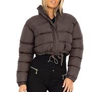 Generisch Mujeres e Invierno Manga Larga Cremallera Cordón Cintura Cuello Alto Color Sólido Abrigo de pan Abrigo de algodón Chaqueta de invierno negra Mujer Corto, café, S