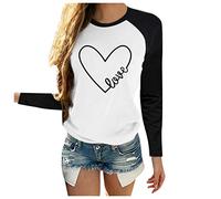 Generisch Mujeres en forma de corazón manga día cuello casual top largo San Valentín o blusa de mujer blusas señoras verano, Negro , XXL