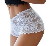 Generisch Mujeres Encaje Boyshort Bragas Floral Baja Ropa Interior Señoras Calzoncillos cómodos Lencería Femenina, Blanco, S