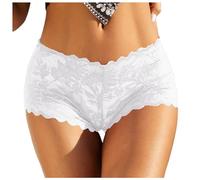 Generisch Mujeres Encaje Boyshort Floral Bragas Ropa Interior de Baja Cintura Cómoda Lencería para Mujer, Blanco, S