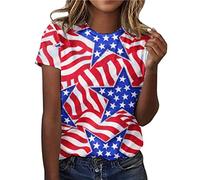 Generisch Mujeres Flag Print O Neck Tops Manga Corta Cuello Redondo Camiseta Impreso Loose Side Split Blusa Túnica 2 Piezas Mujer Elegante, rojo, S