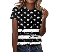 Generisch Mujeres Flag Print O Neck Tops Manga Corta Cuello Redondo Camiseta Impreso Loose Side Split Blusa Túnica 2 Piezas Mujer Elegante, Negro , S