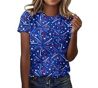 Generisch Mujeres Flag Print O Neck Tops Manga Corta Cuello Redondo Camiseta Impreso Loose Side Split Blusa Túnica 2 Piezas Mujer Elegante, azul oscuro, XL