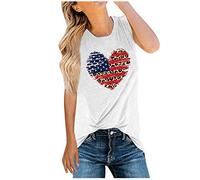 Generisch Mujeres Independence Day cómodo sin mangas elegante y moderno básico Top con cuello redondo ajuste holgado perfecto para ocasiones festivas diarias, Blanco, M