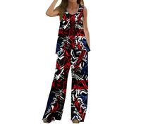 Generisch Mujeres Independence Day Conjunto de dos piezas chaleco sin mangas estampado casual con pantalones anchos cómodo traje casual para damas, Negro , L