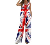 Generisch Mujeres Independence Day Conjunto de dos piezas chaleco sin mangas estampado casual con pantalones anchos cómodo traje casual para damas, Blanco, XL
