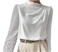 Generisch Mujeres Invierno Medio Cuello Alto Patchwork Gasa Manga Larga Top Calavera Jersey Señoras, Blanco, XL