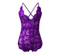 Generisch Mujeres Moda Bobysuit Lencería Juego de rol Disfraces Plaid Mujer Ropa Interior Efecto Seducción, morado, 3XL