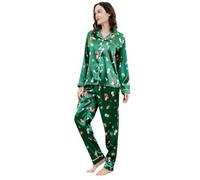 Generisch Mujeres Navidad Muñeco de Nieve Candy Print Invierno Cómodo Casual Casa Ropa Manga Larga Pantalones Pijama Conjunto, verde, S