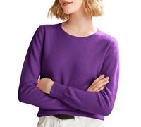 Generisch Mujeres Primavera Invierno Suéter de Punto Color Sólido Cuello Redondo Undercover Y Estilo Manga Larga Suéter Mujer Suéter de Manga Larga Suéter para Mujer Talla Grande, morado, S