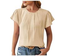 Generisch Mujeres Primavera/Verano Cuello Redondo Moda Pétalo Mangas Sueltas Top Blanco Tops Mujeres, beige, XL