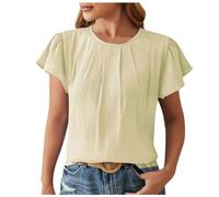 Generisch Mujeres Primavera/Verano Cuello Redondo Moda Pétalo Mangas Sueltas Top Blanco Tops Mujeres, verde, XL