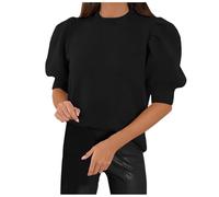 Generisch Mujeres Puff Manga Corta Suéter Tops 2024 Primavera Verano Casual Blusas con Cuello Cuadrado Crew, Negro , XXL