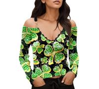 Generisch Mujeres Temperamento Bohemio Estampado Cuello en V Metal Brote Seda Condole Cinturón Hombro Descubierto Camiseta Manga Larga Leopardo Leggins Niños, Blanco, L