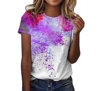 Generisch Mujeres Verano Moda Casual Impreso Manga Corta O Cuello Jersey Tops Sexy Top Señoras Fiesta Escote, morado, XL