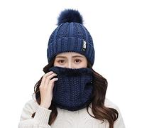 Generisch Mujeres y hombres invierno tejer sombreros cálidos bufanda PurposeHat protección auditiva sombrero a prueba de viento señoras leña lana, marine, Talla única