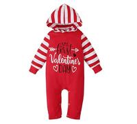 Generisch My First Valentine's - Mono de rayas con capucha para bebé, rojo, 3-6 meses
