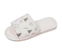 Generisch Navidad invierno cálido sólido polar flor plana inferior algodón zapatillas, Blanco, 37 EU
