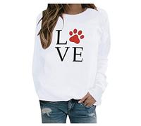 Generisch Neck Heart Loose Long Pullover Round Sleeve Damen Print Casual Hoodie Damenbluse Wickelshirt Damen Langarm, Blanco, S