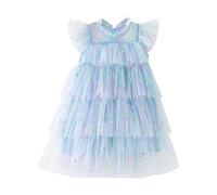 Generisch Niña niña vuelo mangas arco iris estrella lentejuelas estampados tul princesa vestido de fiesta de baile vestidos ropa de gimnasia para niñas manga larga con, azul, 5-6 años