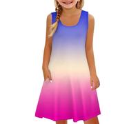 Generisch Niñas Azul Vestido De Niña Sin Mangas Cómodo Vestido Casual Estampado Gradiente Ropa Niños Con Vestido De Chaleco De Bolsillo Leggins Con Niñas, Rosa intenso., 6-7 años