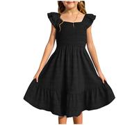 Generisch Niñas Casual Elegante O Vestido Diario Color Sólido Lado Tank Vestido De Mesa De Tenis Chica, Negro , 7-8 años