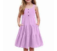 Generisch Niñas Casual Elegante O Vestido Diario Color Sólido Vestido De Tanque Niñas 146, morado, 2-3 años
