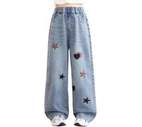 Generisch Niñas Moda Lindo Personalidad Pantalones Elásticos Cintura Ancha Pierna Vaqueros Casual Demin Pantalones Con Bolsillos, azul, 6-7 años