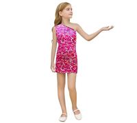 Generisch Niñas Moda Metálica Leopardo Estampado Lentejuelas Slip Vestido Sin Mangas Correa De Espaguetis Mini Vestido De Fiesta Para Niños Pequeños, Rosa intenso., 13-14Years
