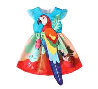 Generisch Niñas Simulación Creativa Apliques Bordado Malla Flysleeve Patchwork Vestido Niña Y Top, azul celeste, 8 años