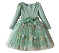 Generisch Niño Niños Niñas Manga Larga Bowknot Bordado Flores Impresiones Vestidos Vestidos Ropa, Verde claro., 4-5 años
