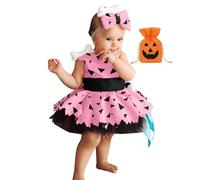 Generisch Niño pequeño hombre de las cavernas con bolsa de dulces niña Halloween hueso de perro histórico vestido de red princesa cosplay trajes, Rosa., 5-6 años